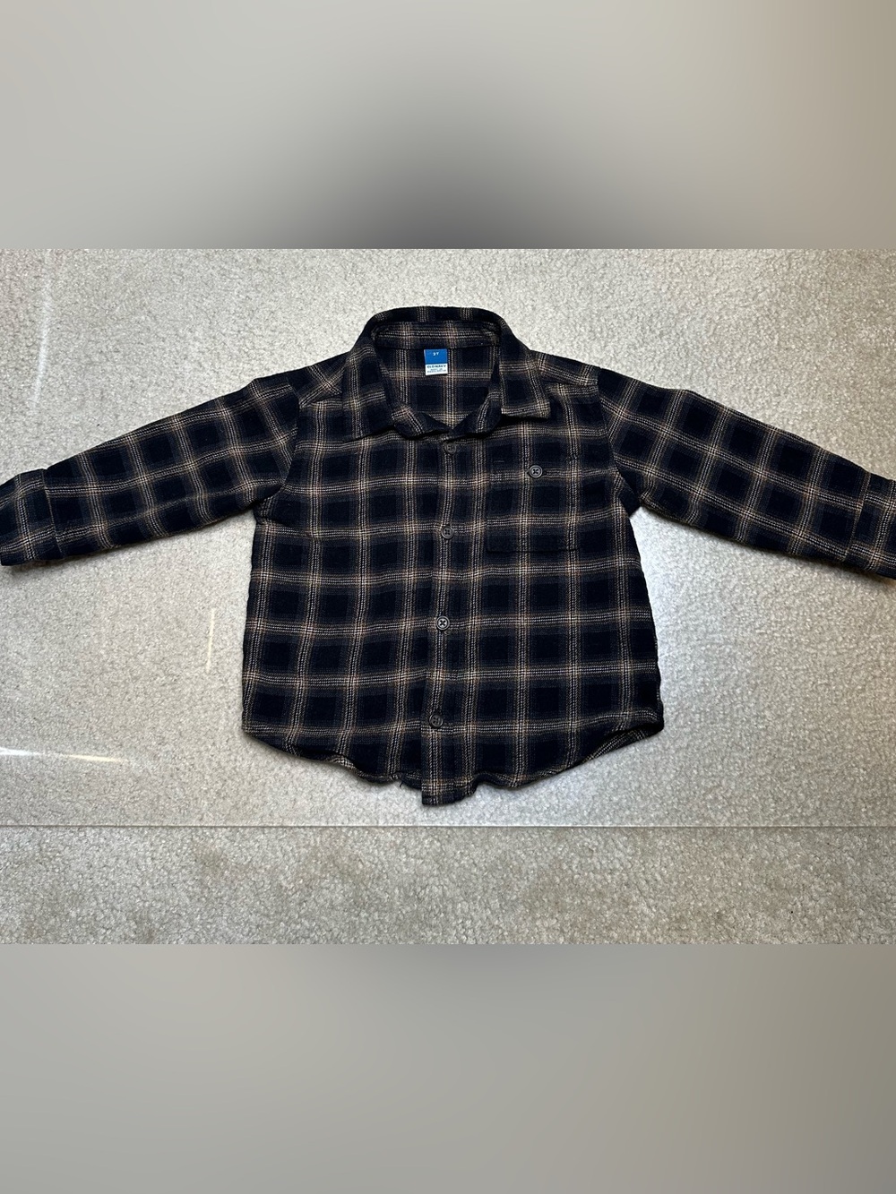 OLD NAVY BROWN BLACK PLAID LONG SLEEVE BUTTON UP COTTON SHIRT TOP TODDLER BOY 2T